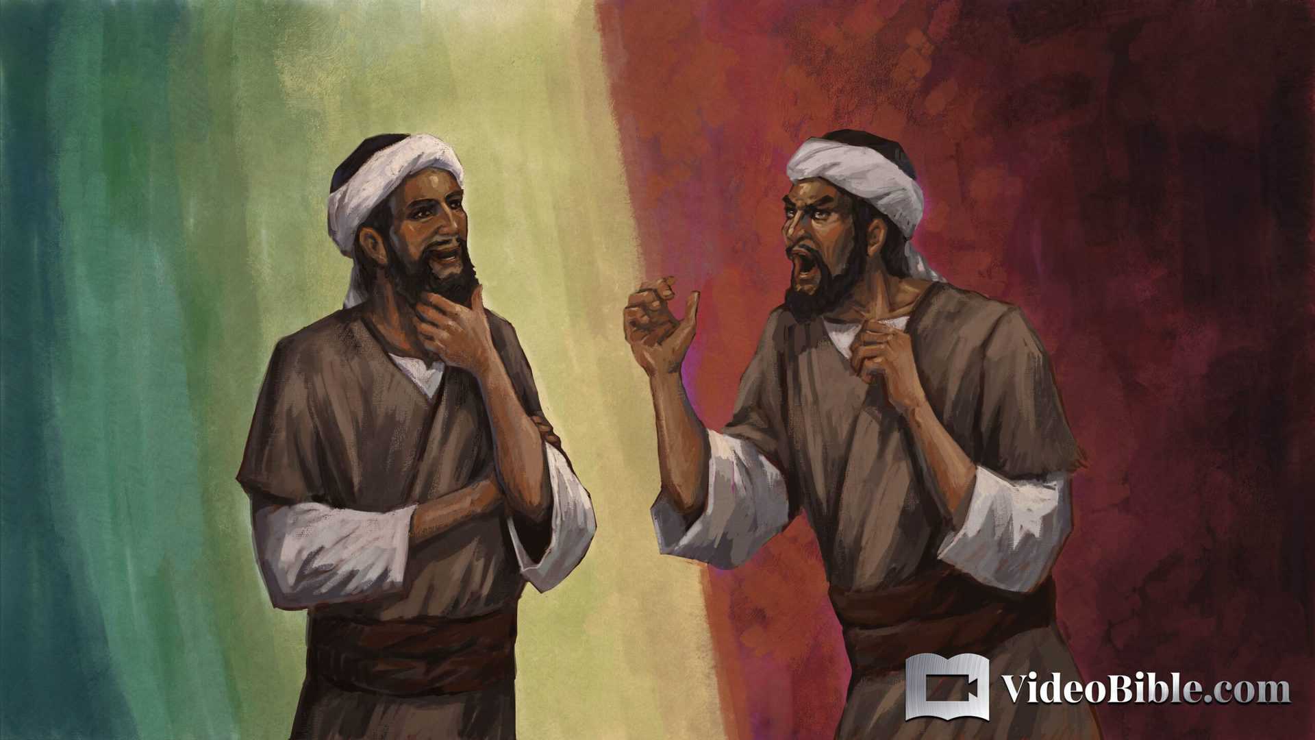 Man listening and a man arguing in Holy Bible