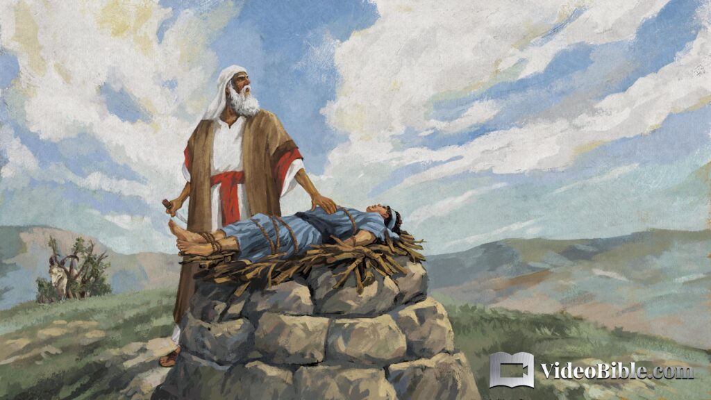 abraham sacrificing issac with a ram trapped in bushes