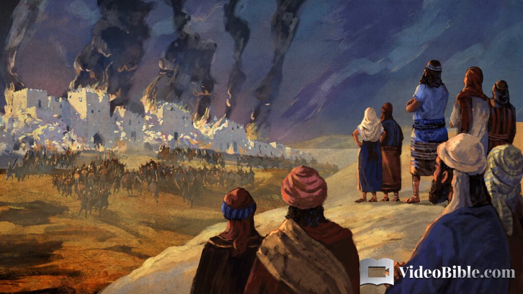 Babylonians burning Jerusalem while Esau's descendants watch