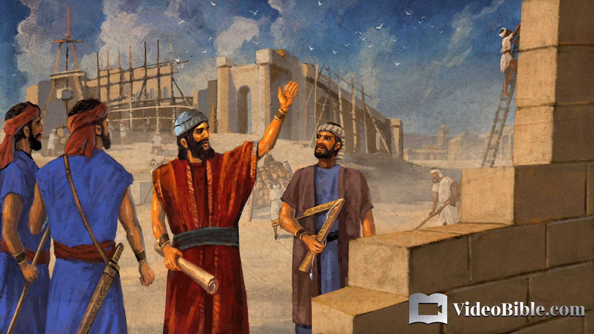 Nehemiah rebuilding the wall and temple in Jerusalem