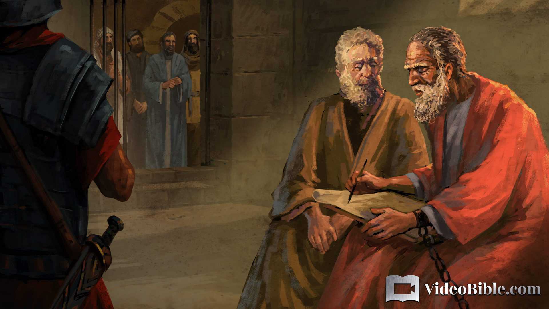 The Apostle Paul in prison with Epaphras, Mark, Aristarchus, Demas and Luke