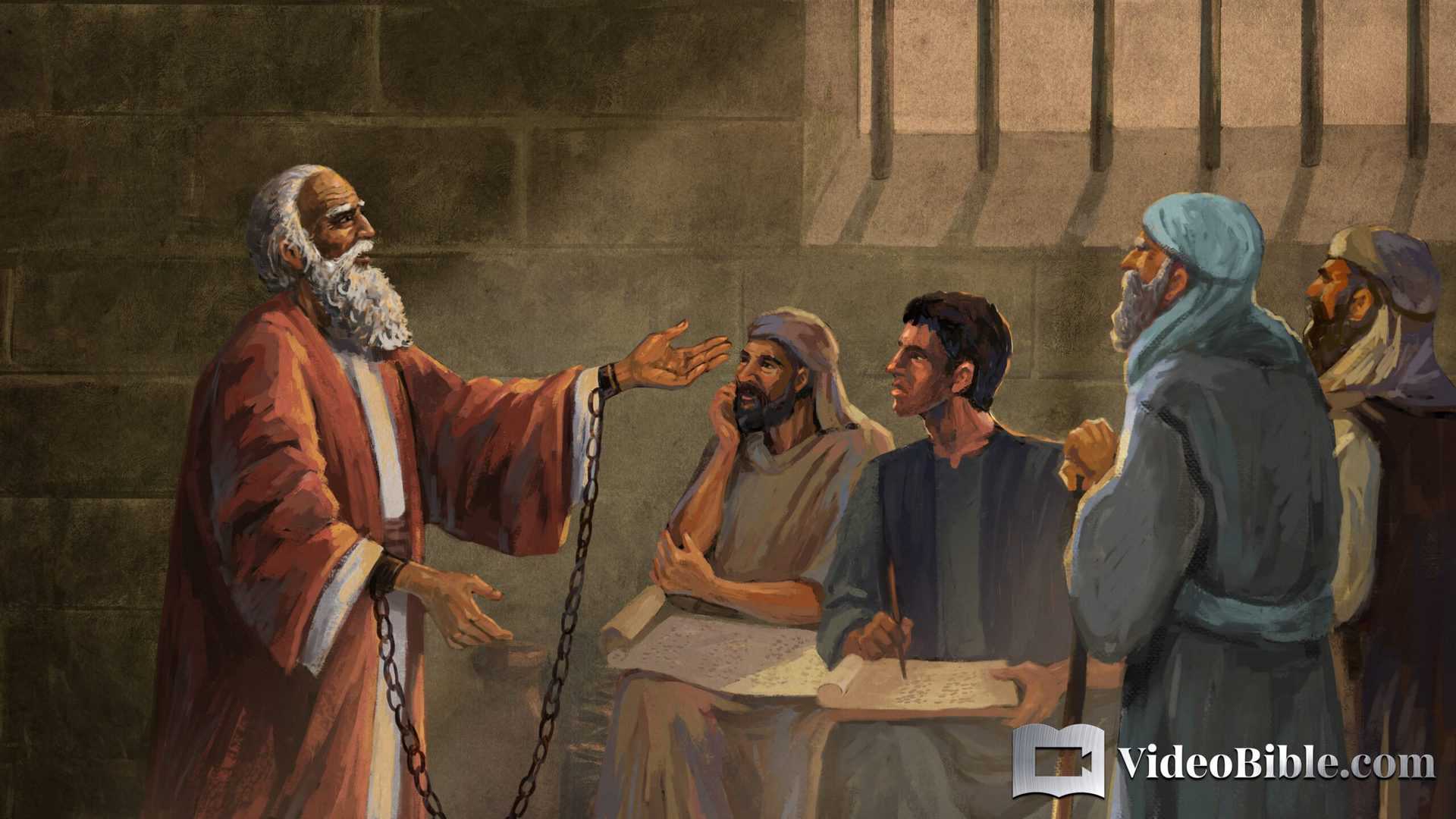 The Apostle Paul preaching to Timothy and the elders in prison