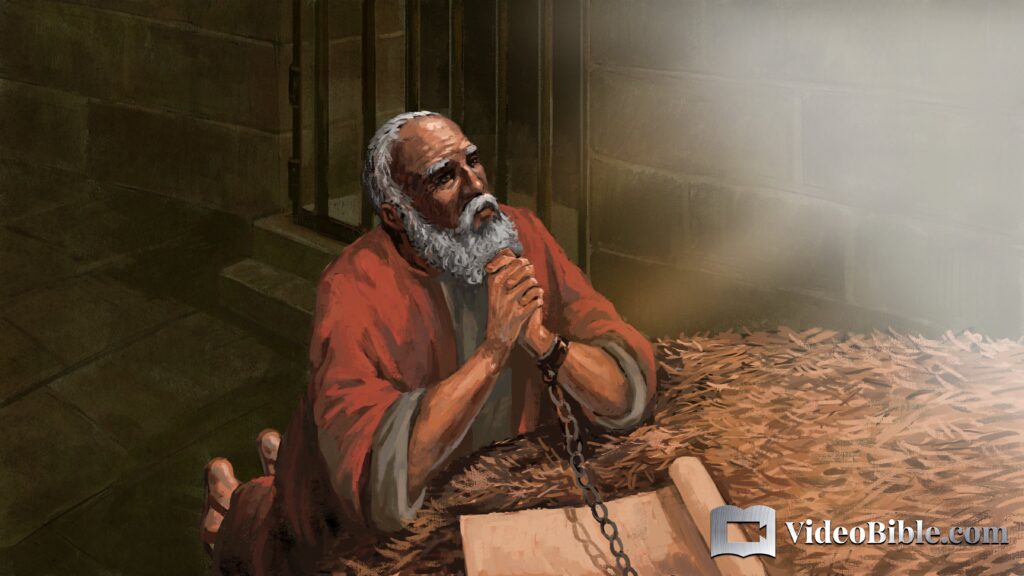 The apostle Paul praying from prison